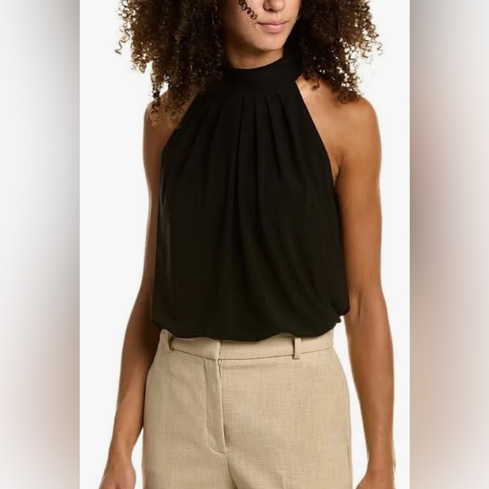Anne Klein Womens Pleat Neck Halter Black Sleeveless Size M Top NWT